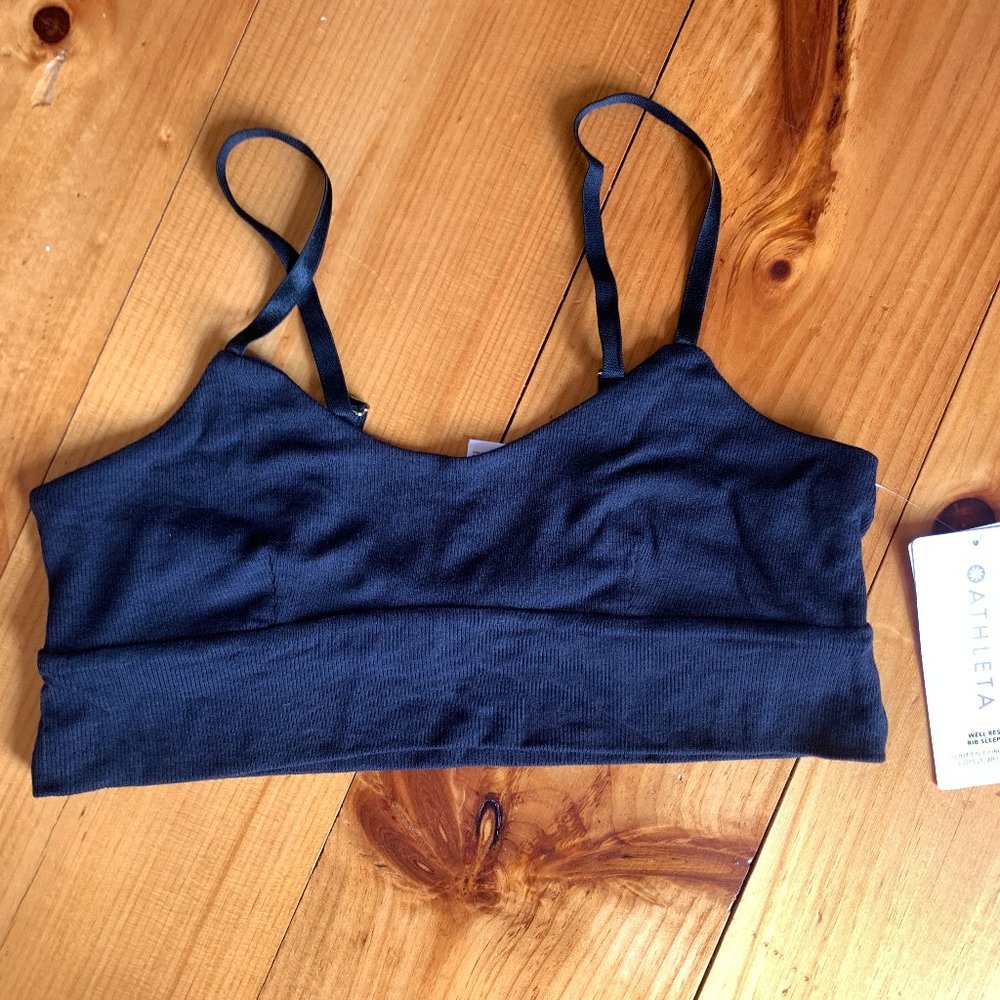 Athleta Black Well Rested Rib Sleep Bra- M -NWT